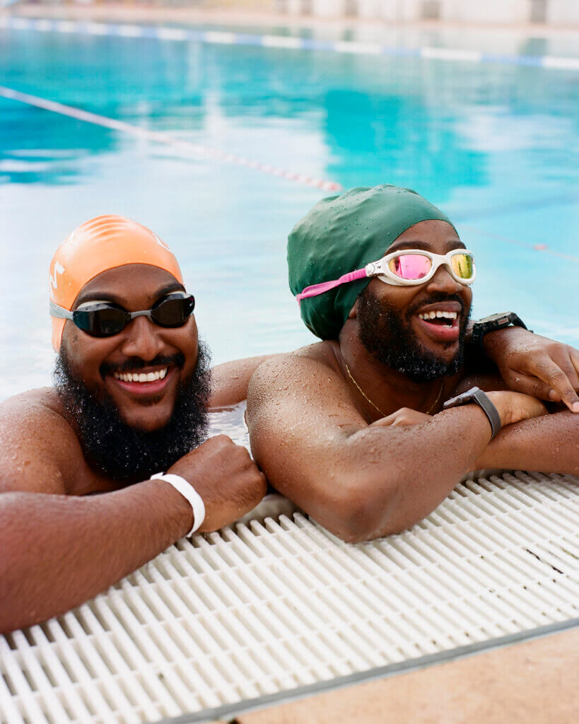 Two men after engaging in sports activities - swimming Two men after engaging in sports activities - swimming